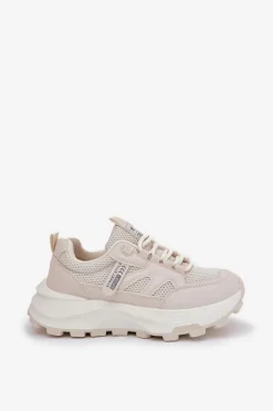 Buty Sportowe Sneakersy Damskie Na Grubej Podeszwie Beżowe Prononice