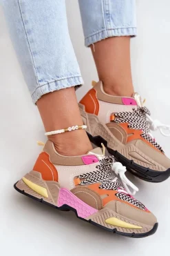 Buty Sportowe Sneakersy Damskie Z Podwójnym Sznurowaniem Khaki Samoles