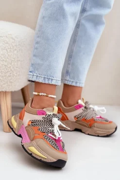 Buty Sportowe Sneakersy Damskie Z Podwójnym Sznurowaniem Khaki Samoles