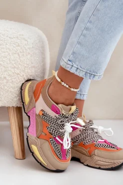 Buty Sportowe Sneakersy Damskie Z Podwójnym Sznurowaniem Khaki Samoles