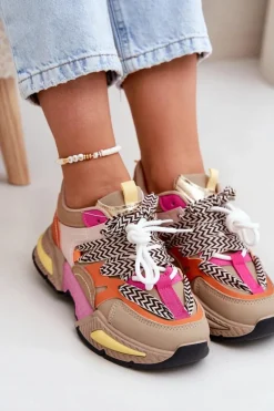 Buty Sportowe Sneakersy Damskie Z Podwójnym Sznurowaniem Khaki Samoles