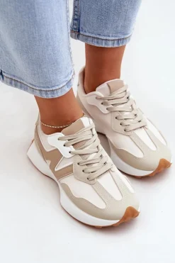 Buty Sportowe Sneakersy Damskie Beżowe Britma