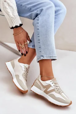 Buty Sportowe Sneakersy Damskie Beżowe Britma