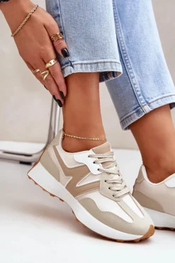Buty Sportowe Sneakersy Damskie Beżowe Britma