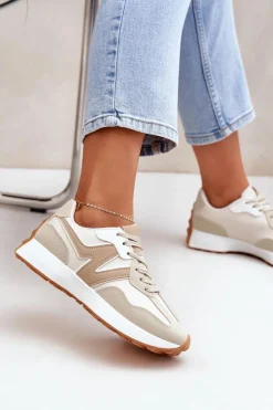 Buty Sportowe Sneakersy Damskie Beżowe Britma