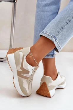 Buty Sportowe Sneakersy Damskie Beżowe Britma