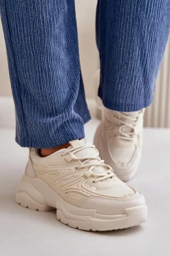 Buty Sportowe Sneakersy Damskie Na Masywnej Podeszwie Jasnobeżowe Lerista