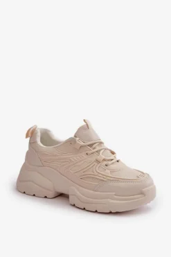 Buty Sportowe Sneakersy Damskie Na Masywnej Podeszwie Jasnobeżowe Lerista