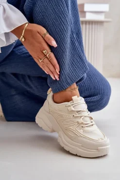 Buty Sportowe Sneakersy Damskie Na Masywnej Podeszwie Jasnobeżowe Lerista