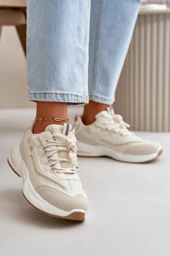 Buty Sportowe Sneakersy Eko Skórzane Beżowe Verilisse