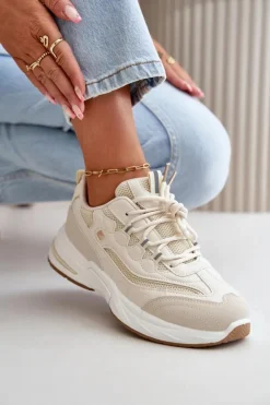 Buty Sportowe Sneakersy Eko Skórzane Beżowe Verilisse