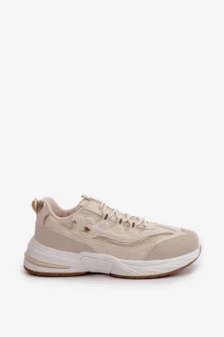 Buty Sportowe Sneakersy Eko Skórzane Beżowe Verilisse