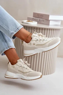 Buty Sportowe Sneakersy Eko Skórzane Beżowe Verilisse