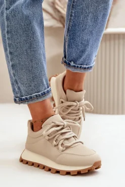 Buty Sportowe Sneakersy Na Platformie Z Eko Skóry Beżowe Riadella