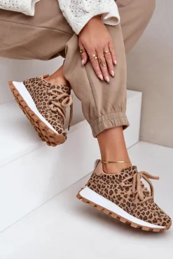Buty Sportowe Sneakersy Na Platformie Panterka Brązowe Riadella