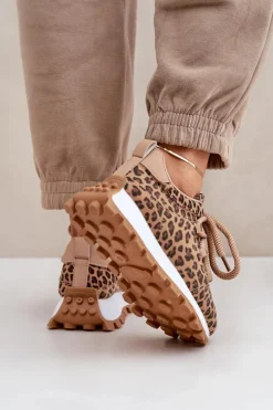 Buty Sportowe Sneakersy Na Platformie Panterka Brązowe Riadella