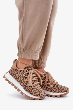 Buty Sportowe Sneakersy Na Platformie Panterka Brązowe Riadella