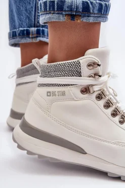 Buty Trekkingowe Trapery Sznurowane Białe Big Star MM274675