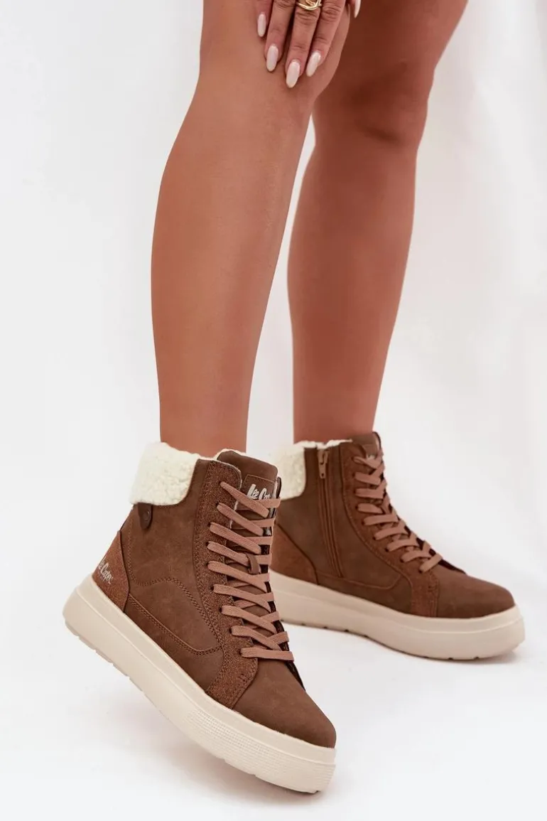 Buty Zimowe Damskie Z Kożuszkiem Lee Cooper LCJ-25-01-3735 Brązowe