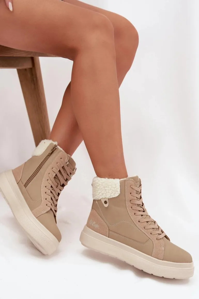 Buty Zimowe Damskie Z Kożuszkiem Lee Cooper LCJ-25-01-3736 Beżowe