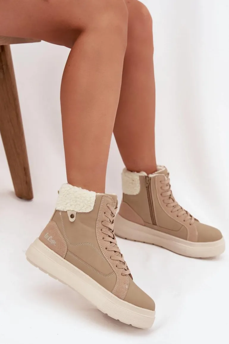 Buty Zimowe Damskie Z Kożuszkiem Lee Cooper LCJ-25-01-3736 Beżowe