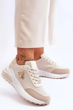 Błyszczące Buty Sportowe Z Ozdobą Beżowe Seneca