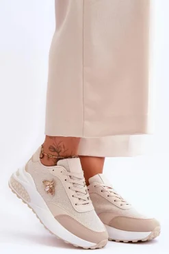 Błyszczące Buty Sportowe Z Ozdobą Beżowe Seneca