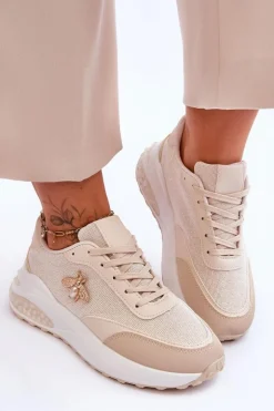 Błyszczące Buty Sportowe Z Ozdobą Beżowe Seneca