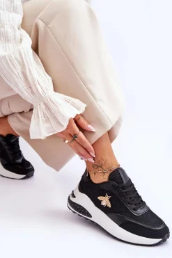 Błyszczące Buty Sportowe Z Ozdobą Czarne Seneca