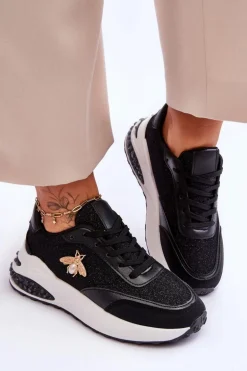 Błyszczące Buty Sportowe Z Ozdobą Czarne Seneca