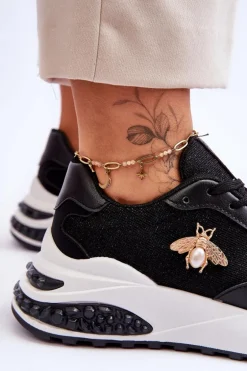 Błyszczące Buty Sportowe Z Ozdobą Czarne Seneca