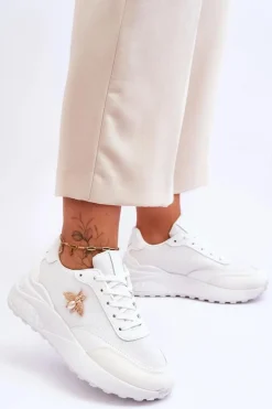 Błyszczące Buty Sportowe Z Ozdobą Białe Seneca