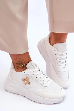 Błyszczące Buty Sportowe Z Ozdobą Białe Seneca