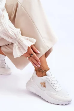 Błyszczące Buty Sportowe Z Ozdobą Białe Seneca