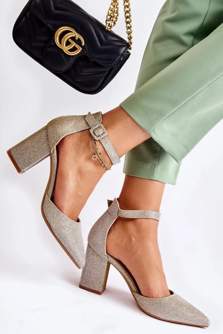 Błyszczące Czółenka Na Słupku Złote Amira