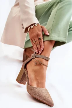 Błyszczące Czółenka Na Słupku Ciemnozłote Amira