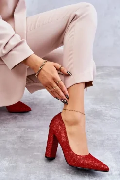 Błyszczące Czółenka Na Słupku Czerwone Elmira