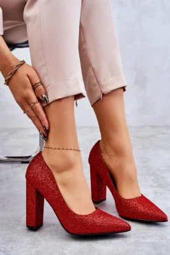 Błyszczące Czółenka Na Słupku Czerwone Elmira