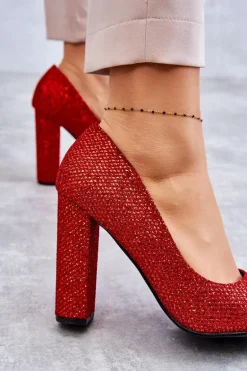 Błyszczące Czółenka Na Słupku Czerwone Elmira