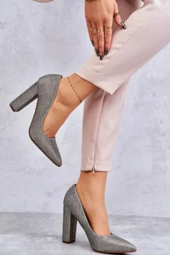 Błyszczące Czółenka Na Słupku Srebrno-Złote Elmira