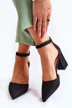 Błyszczące Czółenka Na Słupku Czarne Amira