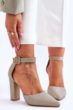 Błyszczące Czółenka Na Wyższym Słupku Złote True Love