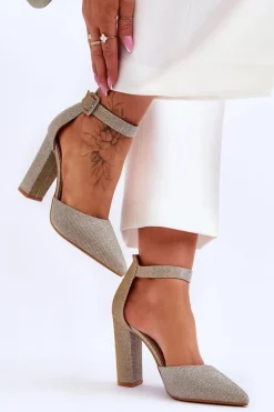 Błyszczące Czółenka Na Wyższym Słupku Złote True Love