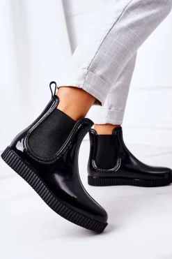 Błyszczące Kalosze Na Platformie Czarne Waterfall