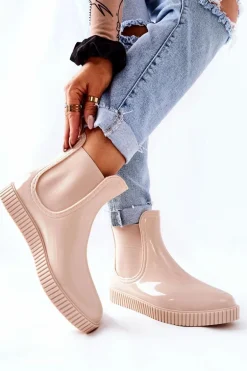 Błyszczące Kalosze Na Platformie Beżowe Waterfall