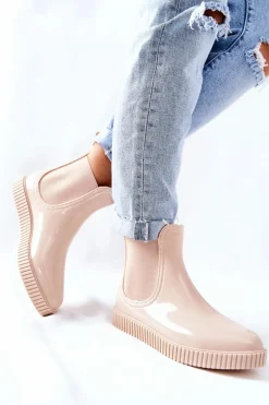 Błyszczące Kalosze Na Platformie Beżowe Waterfall