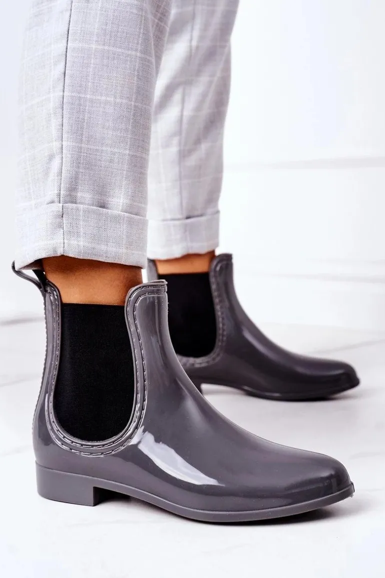 Błyszczące Kalosze Sztyblety Szare Umbrella