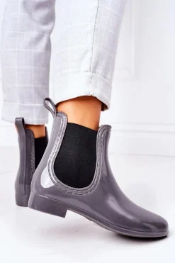 Błyszczące Kalosze Sztyblety Szare Umbrella