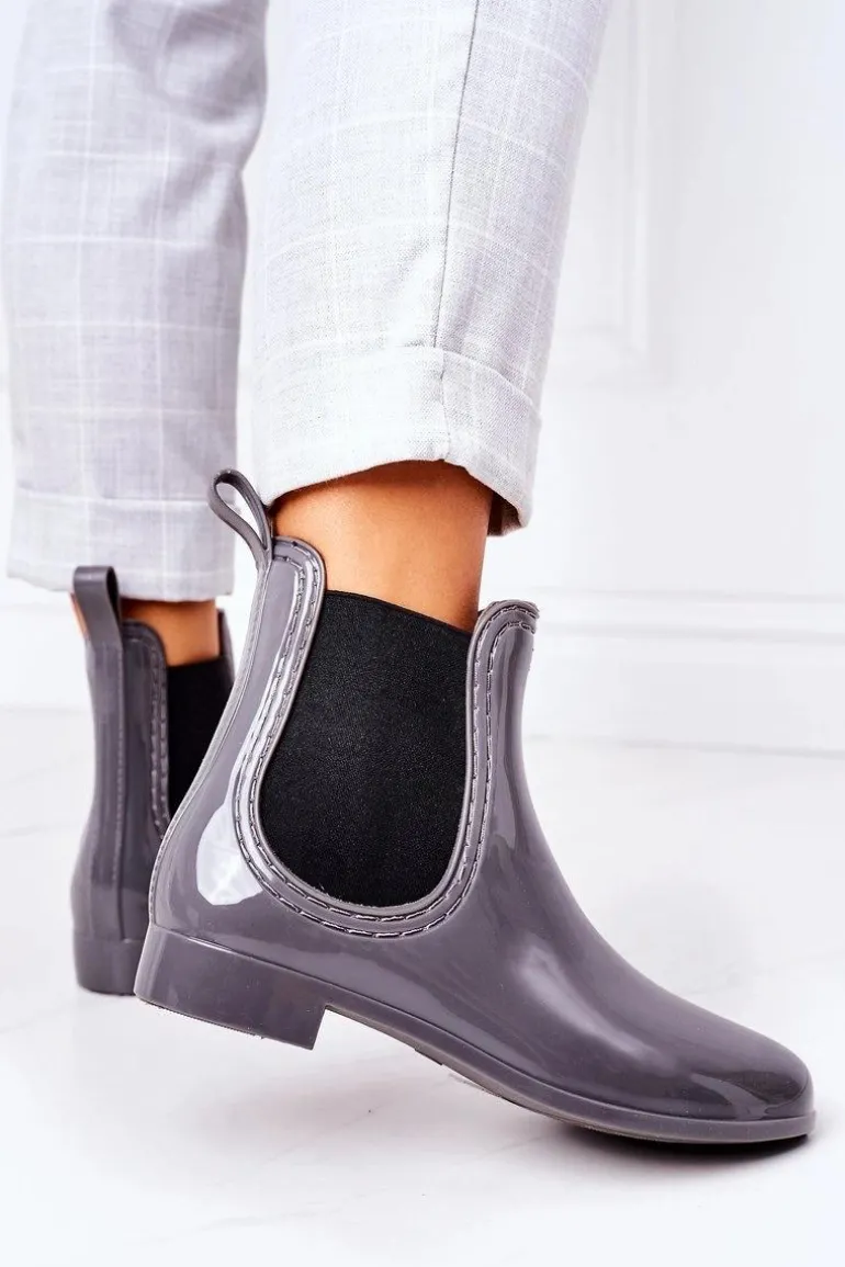 Błyszczące Kalosze Sztyblety Szare Umbrella