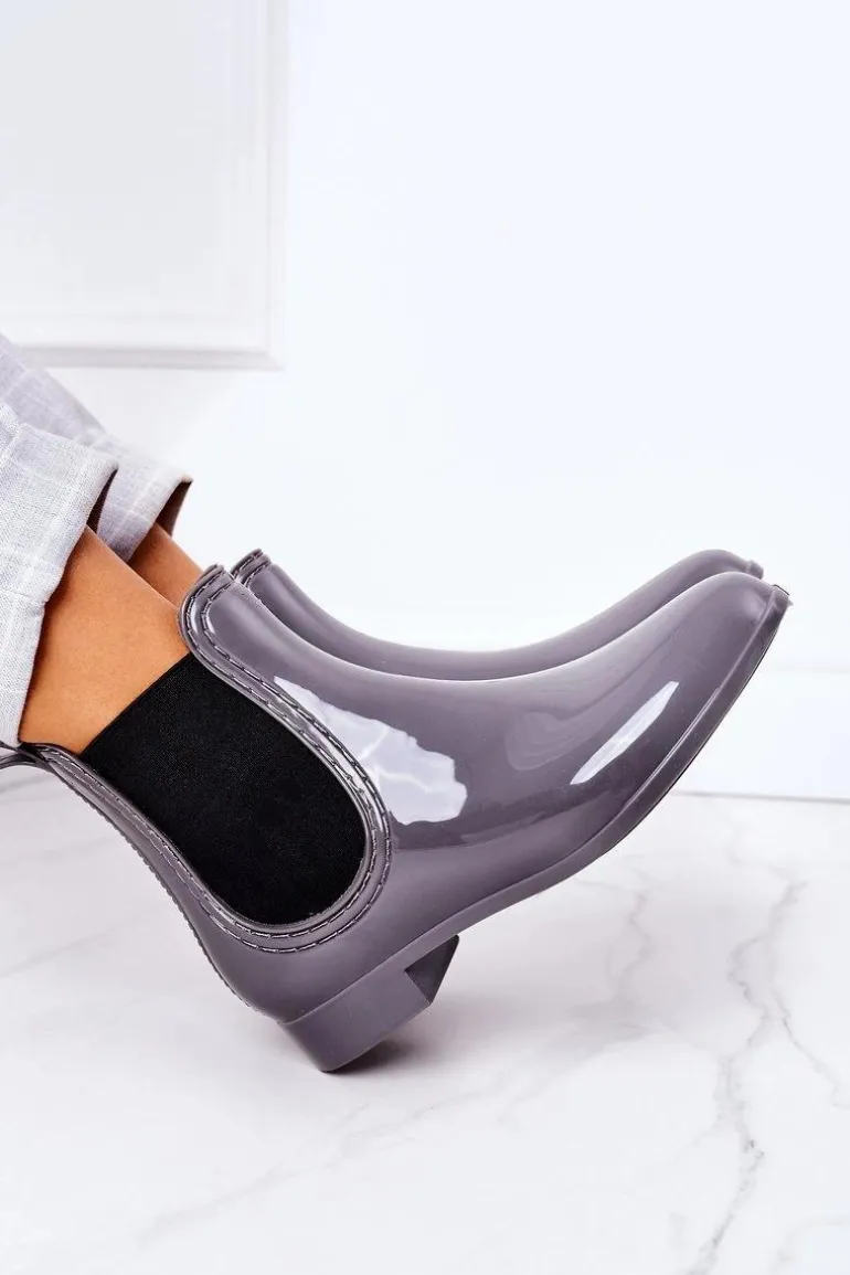 Błyszczące Kalosze Sztyblety Szare Umbrella